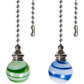 Akahttbn Ceiling Fan Pull Chains Decorative for Kids, Glass Balls Pendant Lamp Pull Extension with 12 Inches Fan Pulls For Ceiling Light Lamp Fan Chain 2 Pcs（Blue and Green） Nickel