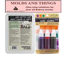 MOLDS AND THINGS Shea Butter Suspension Soap Base -2 lb & Lilac, Peach, Seafoam Liquid Soap Colors