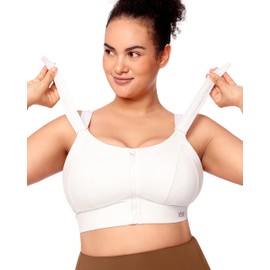 VFUS Zip Front Adjustable High Impact Sports Bras for Women Large Breasts Full Coverage Workout Running Removable Pads (Medium, White)