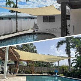 TANG Sunshades Depot Beige 14' x 14' Sun Shade Sail Square Canopy Shade Cover UV Block for Backyard Pergola Porch Deck Garden Patio Outdoor Activities