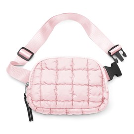 Quilted Puffer Belt Bag Waist Fanny Packs Lightweight Crossbody Bag with Adjustable Strap for Workout Running Traveling Hiking 8042 Light Pink
