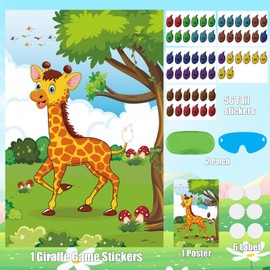 Pin The Tail on The Giraffe Game Birthday Party Games for Kids 4-8 Safari Party Supplies Wild Animal Classroom Party Decorations, Large Pin The Tail Game Poster with 56 Tail Stickers