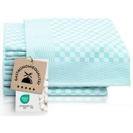 ZOLLNER Set of 10 Tea Towels, Cotton, 46 x 70 cm, Super-Absorbent and Durable Dishcloths, Washable up to 60 °C, Mint/Chequered, Catering Quality, OEKO-TEX®-Certified