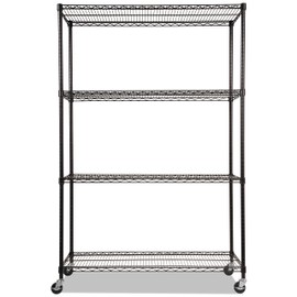 Alera ALE Complete Wire Shelving Unit w/Caster, Four-Shelf, 48 x 18 x 72, Black