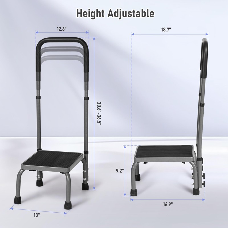 Careboda Step Stool with Handle, Adjustable Foot Stool with Non-Slip