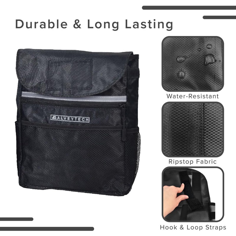 AlveyTech Water-Resistant Saddle Bag (Large, Black) - For Mobility Scooters,