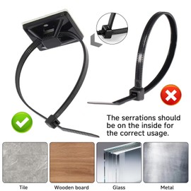 Black Zip Ties Mount, 200 Set 3/4" Adhesive Zip Tie Mount with Screws, Sturdy 8" Outdoor Cable Zip Ties, Cable Clips Management, Sticky Wire Holders for Cords Organizer Holders