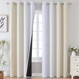 VEHEDE Ombre Blackout Curtains for Bedroom 96 Inch Drop, Thermal Insulated Gradient Curtains, Noise Reducing Wave Printed Drapes for Living Room, W52 x L96 Inch, Beige and Greyish White, 2 Panels