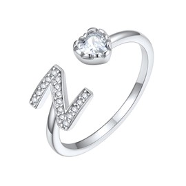 Silvora 925 Sterling Silver Heart Initial Rings for Women CZ Letter Rings Adjustable Open Rings Mother's Gifts