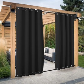 Sosiego Outdoor Curtains Waterproof for Patio - Thermal Insulated Top & Bottom Grommet Gazebo Curtains - Privacy Blackout Curtains - Black Curtains 84 Inch Long for Patio, Porch (Black, 52 x 84 inch)