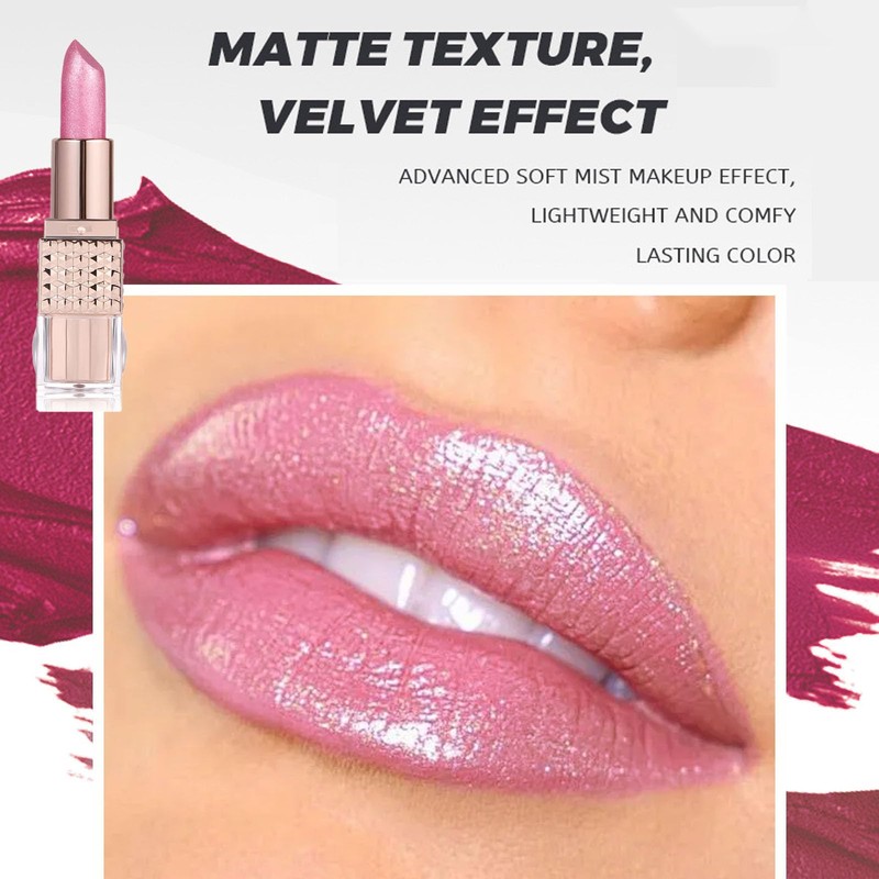 Shimmers Lipstick Pearl Pink Color Lip Stick, Glitter Metallic Bright