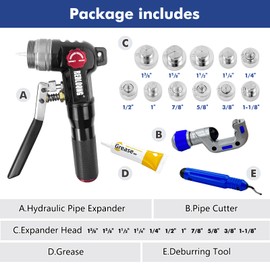 REDLOONG HVAC Hydraulic SWAGING tool kit for copper tubing Expanding 3/8 inch to 1-5/8 inch,with 11PCS Expanding Jaws