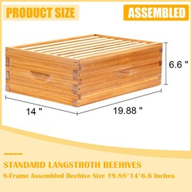 Honey Lake 8 Frame Assembled Bee Hive Super Box, Langstroth Beehive Starter Kit for Beekeepers, Medium Super Bee Box Dipped in 100% Beeswax Includes Beehive Frames and Waxed Foundations