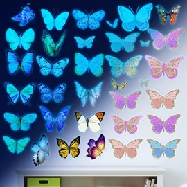 Glow Butterfly Wall Decor Stickers 58 Pcs Luminous Butterflies Wall Decals Colorful Wall Art Butterfly Decor DIY Glow in The Dark Wall Decals for Kids Girls Bedroom Playroom Decorations