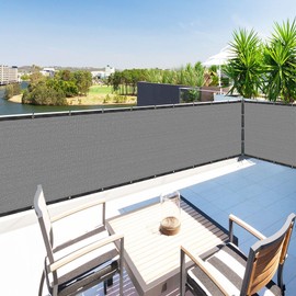Houssity Grey 2' x 30' Balcony Deck Fence Privacy Screen Cover Panel Shade Cloth Fabric for Chain Link Fence Patio Pool Railing Driveway Walkway Porch Playground Dog Kennel Residence Commercial Use