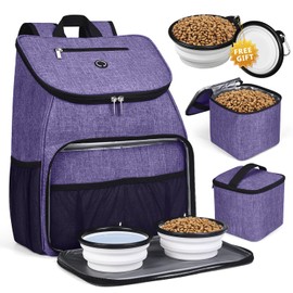 BAGLHER丨Dog Travel Bag, Airline Approved Pet Supplies Backpack, Dog Travel Backpack Accessories Set with 2 Silicone Collapsible Bowls and 2 Food Baskets. Purple