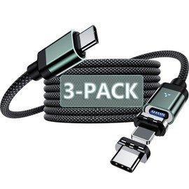 FlyCrab 100W USB-C Magnetic Charging Cable Type C, 3 Pack[4/6/6ft] - 2-in-1, 5A Fast Charging Cables, C to C Nylon Braided Cord with LED Light, Data Transfer for i-Products, Android and Laptop