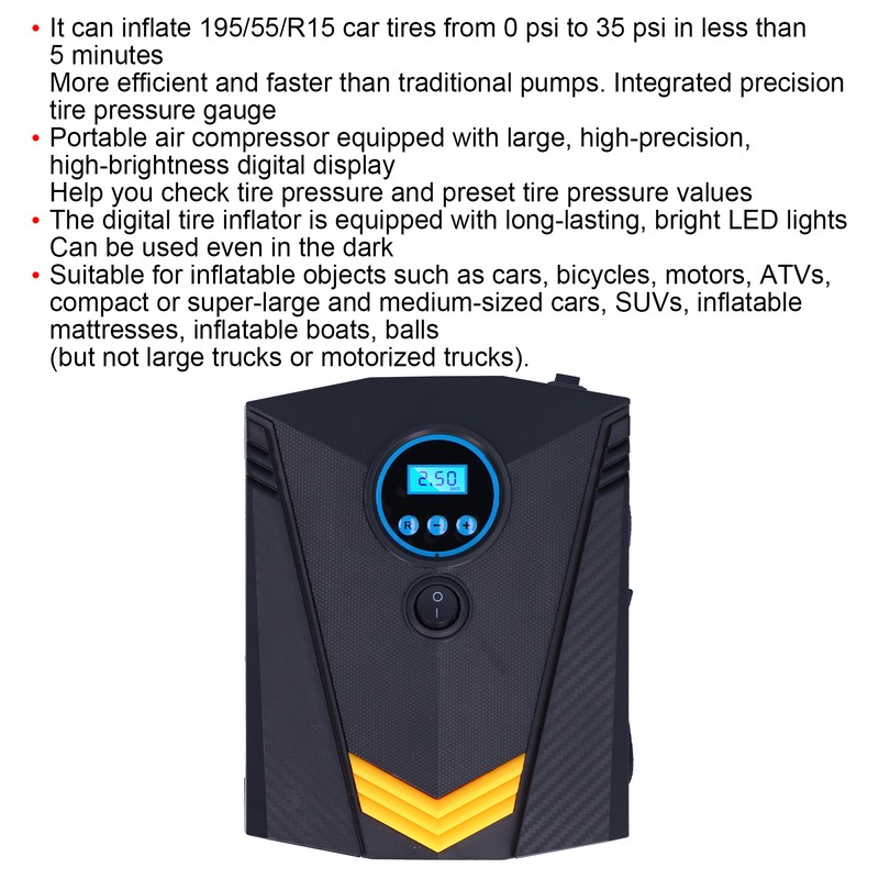 120W Tire Inflator Digital Display with LED Light Portable Automatic