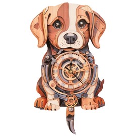 Lilcubics 3D Puzzles for Adults, Beagle Dogs Wall Clock Puzzle, DIY Wooden Mechanical Model Kit, Fun Home Creative Gifts for Men and Women, Festival Supplies, Home Decorative Supplies