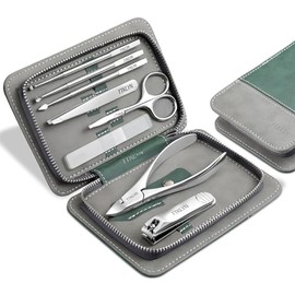 Stainless Steel Manicure and Pedicure Kit with Leather Case
