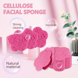Compressed Facial Sponges, Spunspon Cellulose Facial Sponges, 100% Natural Cosmetic Spa Sponges for Facial Cleansing, Exfoliating Mask, Makeup Removal,50-count, Pink