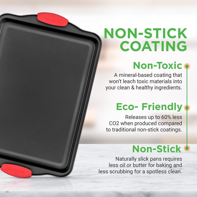 NutriChef 3-Piece Nonstick Kitchen Oven Baking Pans - Premium &