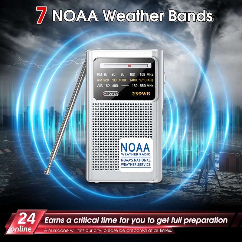 Greadio NOAA Weather Radio, AM/FM Battery Operated Transistor Portable Radio