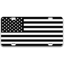 JASS GRAPHIX American Flag License Plate Matte Black on 1/8" White Aluminum Composite Heavy Duty Tactical Patriot USA Car Tag (Black on White)