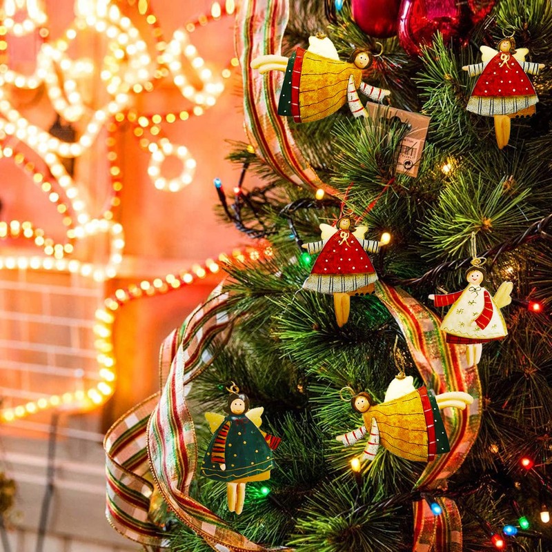 Christmas Pendant Decoration 4 Pieces Metal Angel Pendant Snowflake Pattern