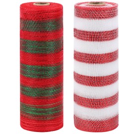 10 Inch Deco Mesh Rolls, 2 Rolls 60 Feet Christmas Mesh Ribbon for Christmas Tree Decoration, Wreaths, Swags (30 Feet Each Roll)