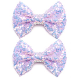 KISZU 4 Inch Sequin Glitter Hair Bows Clips, Sparkling Bling Little Bow HairPins Hair Accessories for Baby Girls Kids Children Teens and Women (Light Purple)