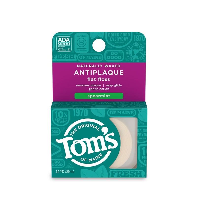 Tom's of Maine Natural Antiplaque Flat Floss, Waxed, Spearmint, 32