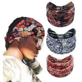 XEF Headbands for Women Bohemian Wide Floral Thick Hair Band No Slip Gym Elastic Twist Knot Athletic Headband Sweatbands Fashion Hair Accessories for Teen Girls
