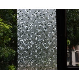 VSUDO 17.7" x 157.5" No Glue Static Cling Privacy Window Film, 3D Rainbow Pteris Leaf Pattern Home Decor Window Tint Sticker (19.38 sq. ft)