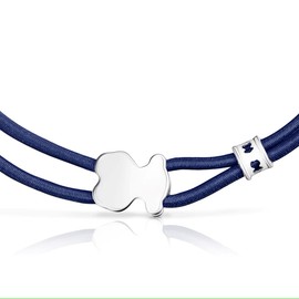 TOUS Sweet Dolls Collection Blue Bear Pattern Sterling Silver Elastic Bracelet 1.1cm 17cm Long Simple and Versatile, 17 centimetres, Sterling Silver, No Gemstone