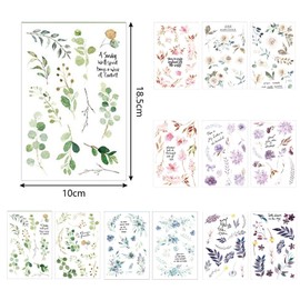 Dcsfadq 12 Sheets Rub On Transfer Stickers Flowers Leaves, Waterproof Scrapbooking Stickers, DIY Decoration Accessories for Album, Diary, Glass, Fabric Bags