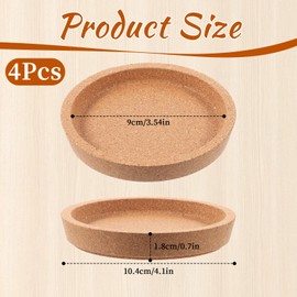 Pack of 4 Cork Coasters, Round, Extra Thick with Raised Edge, Absorbent, Heat-Resistant, Round Cork Coasters for Most Cups, Reusable, Stackable