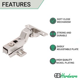 EAI Kitchen Cabinet Hinge | 35mm | Clip On Sprung Soft Close Inset 110 Deg | c/w Screw On Plate | Pack of 4