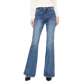 Kan Can Women's Cat's Whiskers High Waist Flare Jeans - KC7340M (US, Waist, 29, Regular, Blue)