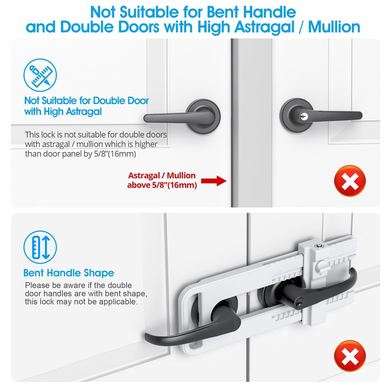 AST Childproof Double Door Security Lock, Adjustable Keyed French Door