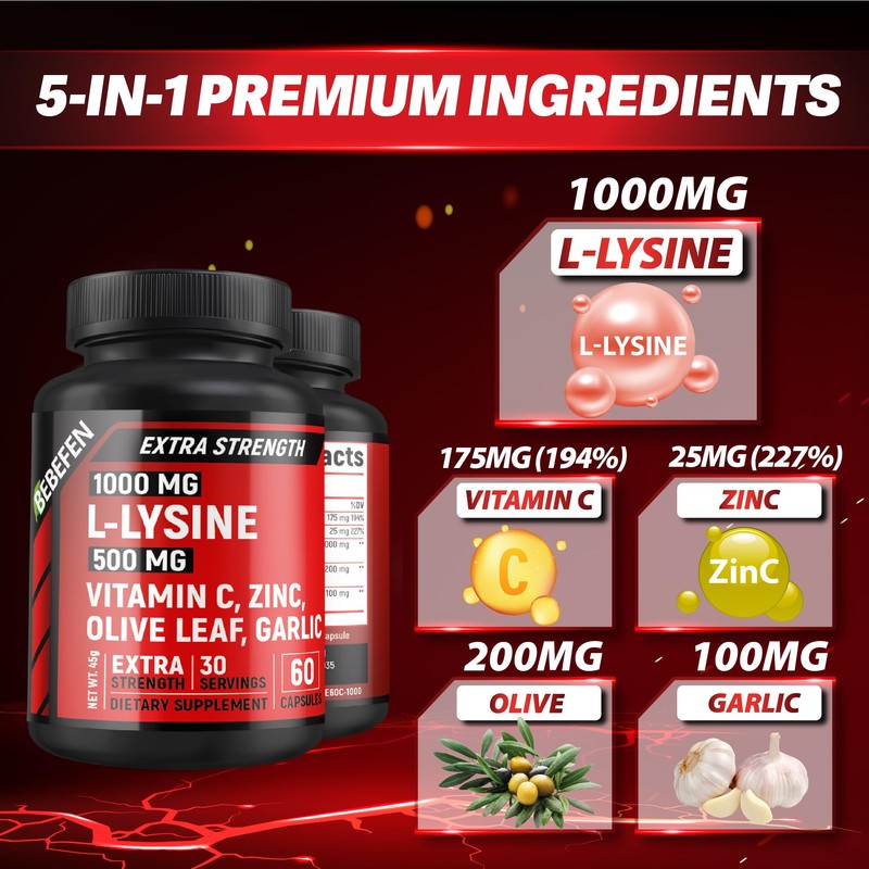 L-Lysine 1,000mg Capsules + Olive Leaf 200mg + Garlic Bulb