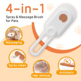 4-in-1 Pet Steam Brush for Dog & cat brush for shedding，Spray Hair Removal Comb with Waterless Shampoo–Self-Cleaning Pet Grooming Tool for Shedding, Anti-Static & Skin-Friendly Design