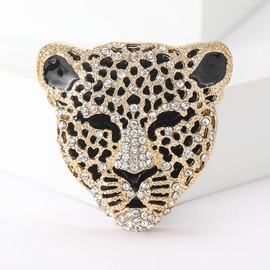 Rheinstone Vintage Black Enamel Spotted Leopard Head Brooch Pin - Gold Silver Trendy Clothing Hat Bag Accessories for Christmas Birthday Party Jewelry (Gold)