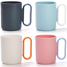 Jucoan 12 Pack Reusable Plastic Coffee Mugs,16 oz Unbreakable Plastic Cups with Handle for Coffee, Tea, Drinks, BPA free Healthy Drinking Mugs for Kids, Adults, 4 Colors