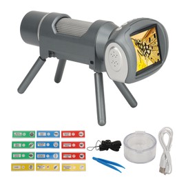 2 In Screen Kids Digital Microscope with 8 LED Lights Adjustable 50X‑300X 40MP 900mAh Kids Pocket Microscope for Boys Girls Silver Grey