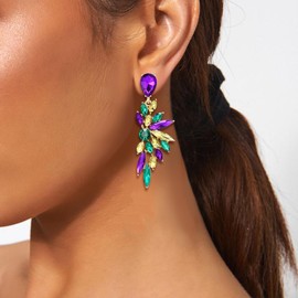 Clearine Women's Wedding Bridal Crystal Teardrop Multi Marquise Cluster Bling Piercied Dangle Earrings Colourful Gold-Tone