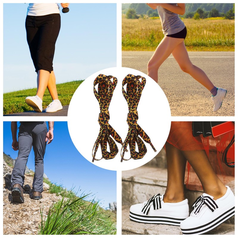 2 Pairs Leopard Shoelaces, Flat Polyester Laces, Creative Design for