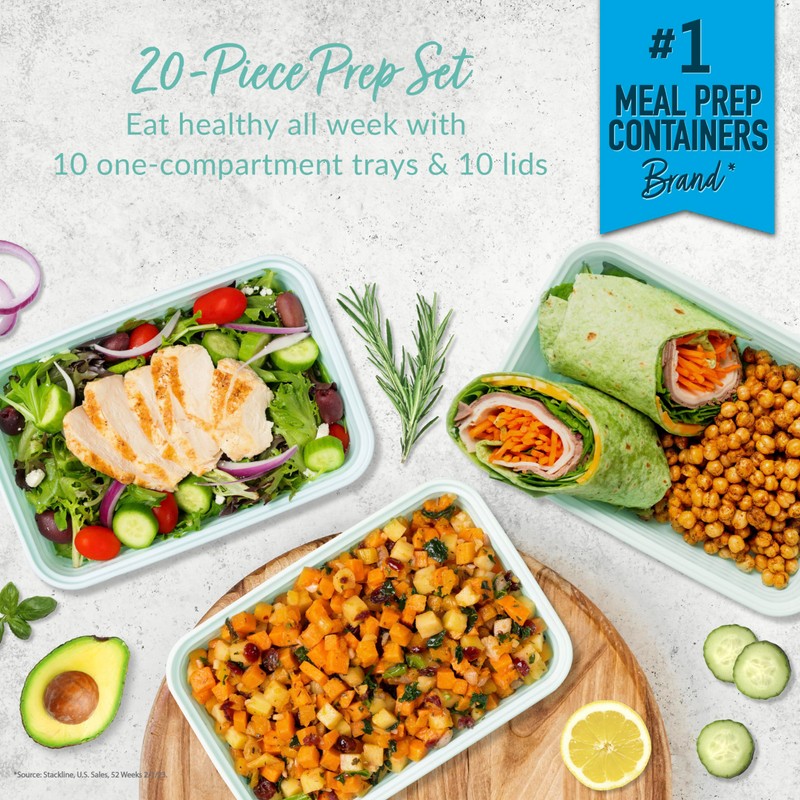 Bentgo Prep 1-Compartment Meal-Prep Containers with Custom-Fit Lids - Microwaveable,