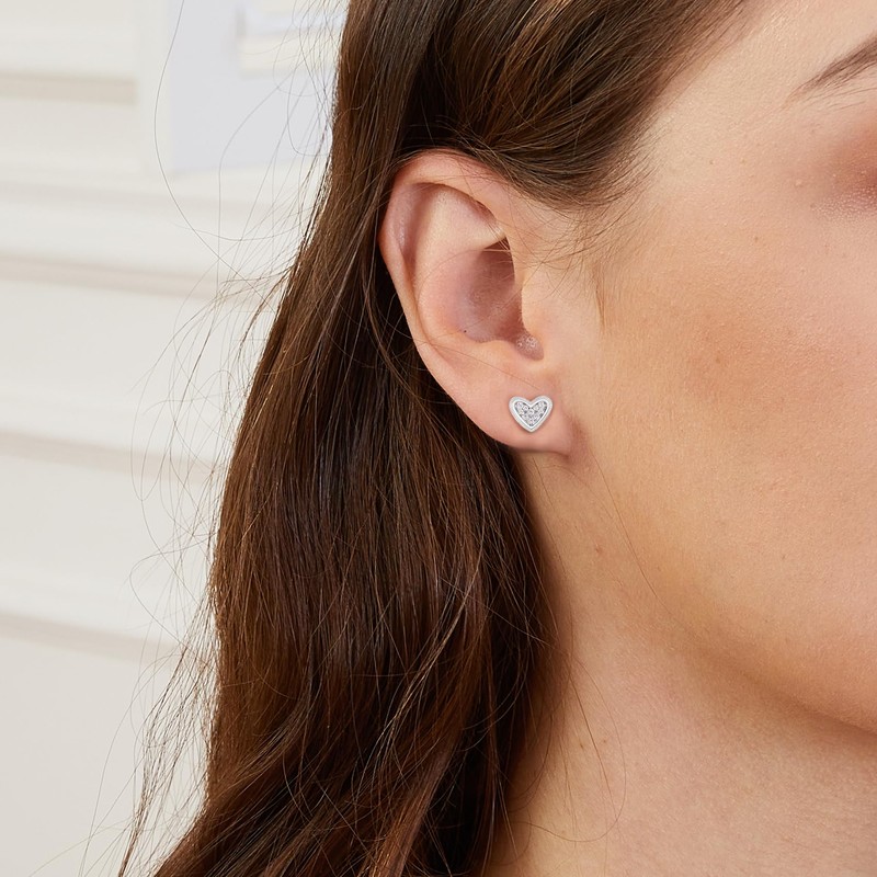 Sterling Silver 18K White Gold Plated Love Heart Stud Earrings