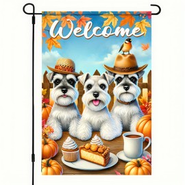 BlissYard Welcome Garden Double Sided 12x18 Flag Dog Fall Garden Flag Welcome Autumn Schnauzers Pumpkins Flag Outdoor Yard Decoration Lawn Patio Banner